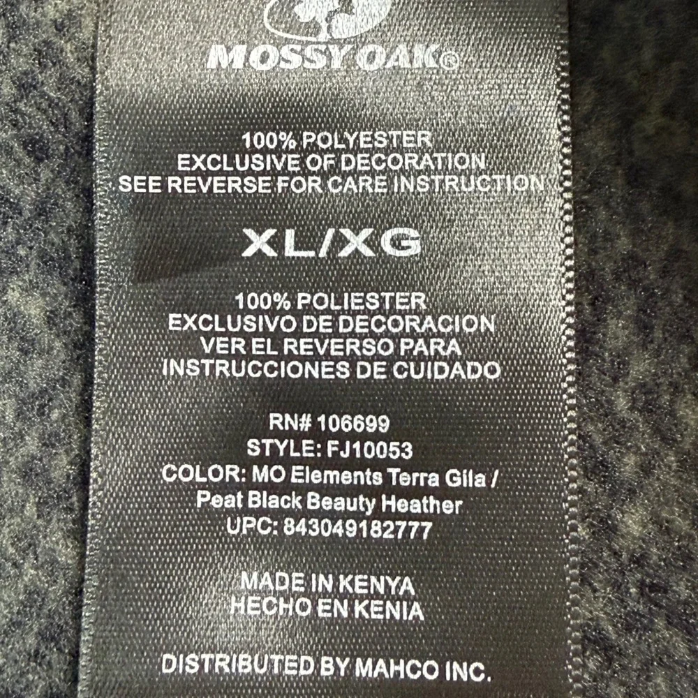 Mossy Oak 1/4 Zip Pullover Men XL Black Gray Camo Pocket Long Sleeve Hunting